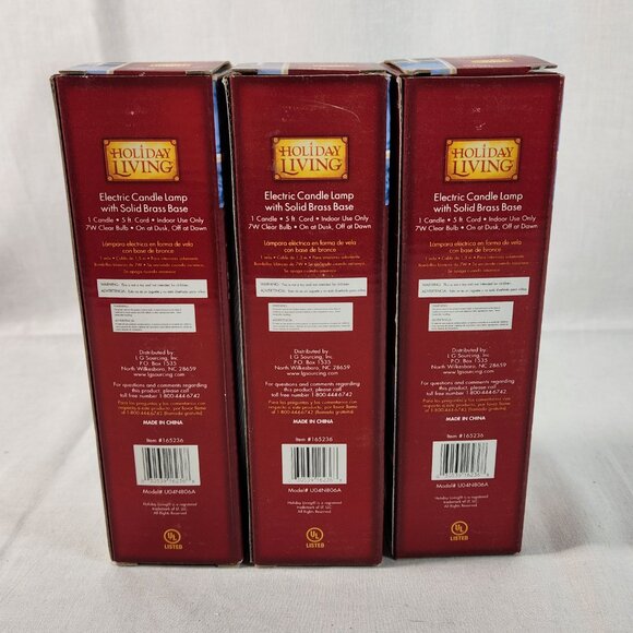 Christmas Window Candle Lamps Brass Base Plug In Holiday Living LOT of 3 NEW - Picture 7 of 9